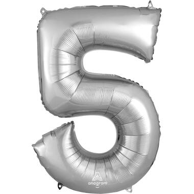Foil balloon - Number - 5 - Silver - 86 cm